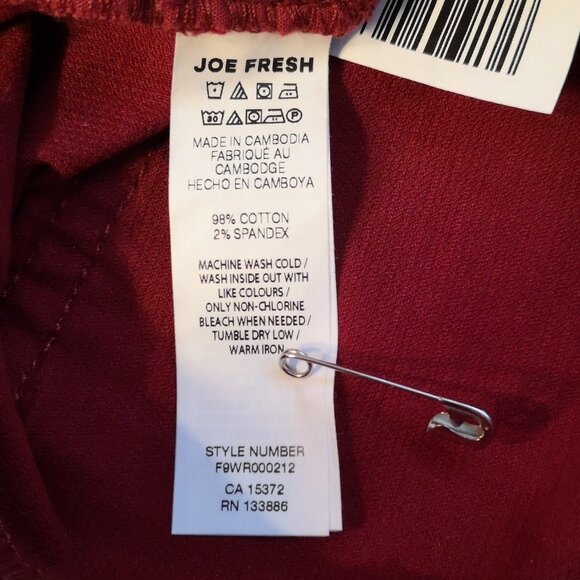 2/$20.00 Mix & Match - Joe Fresh Ladies Deep Red Slim & Soft Corduroy Pants - Picture 4 of 9